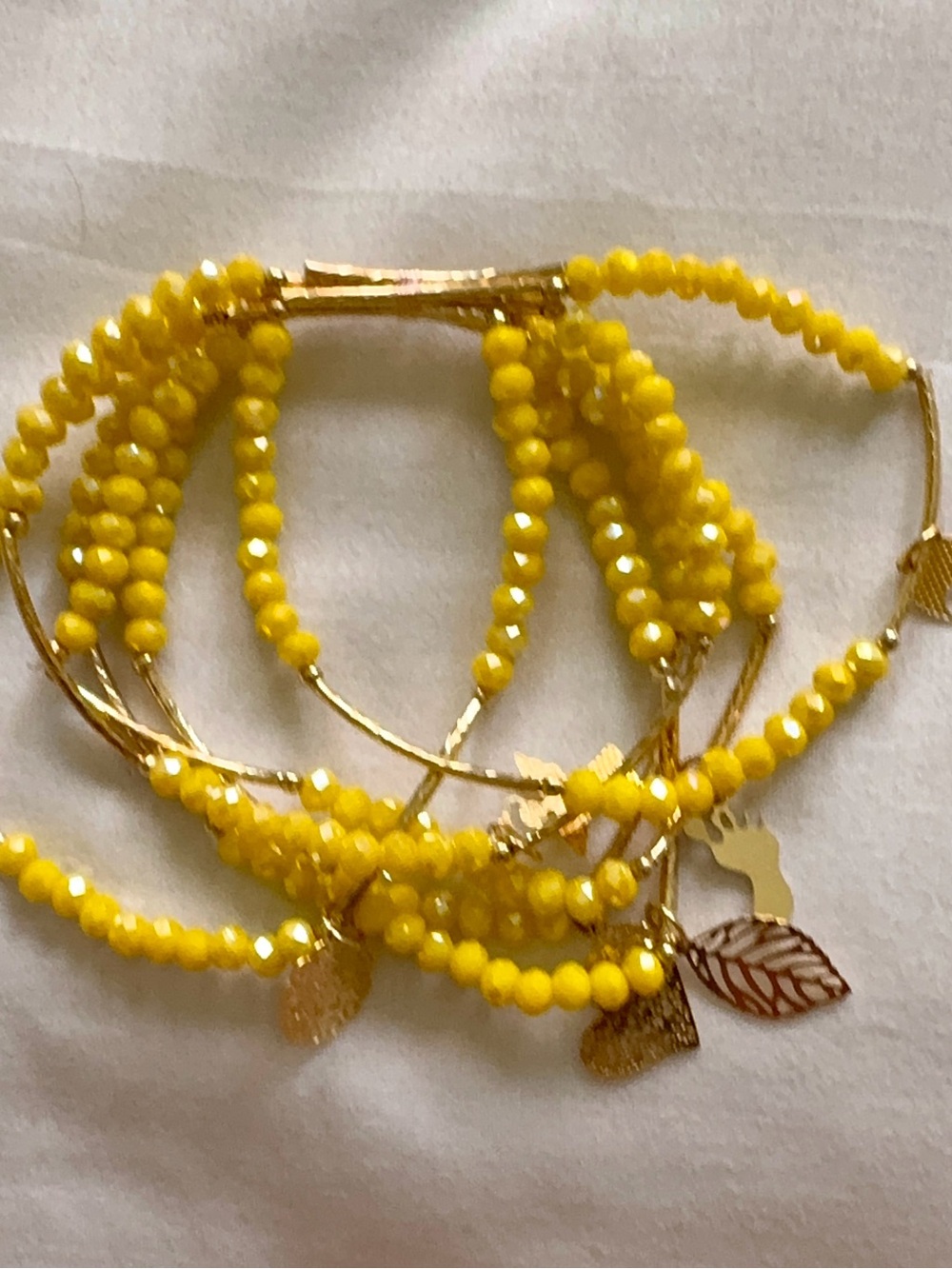 Yellow Beaded Multi-Strand Bracelet with Gold Charms